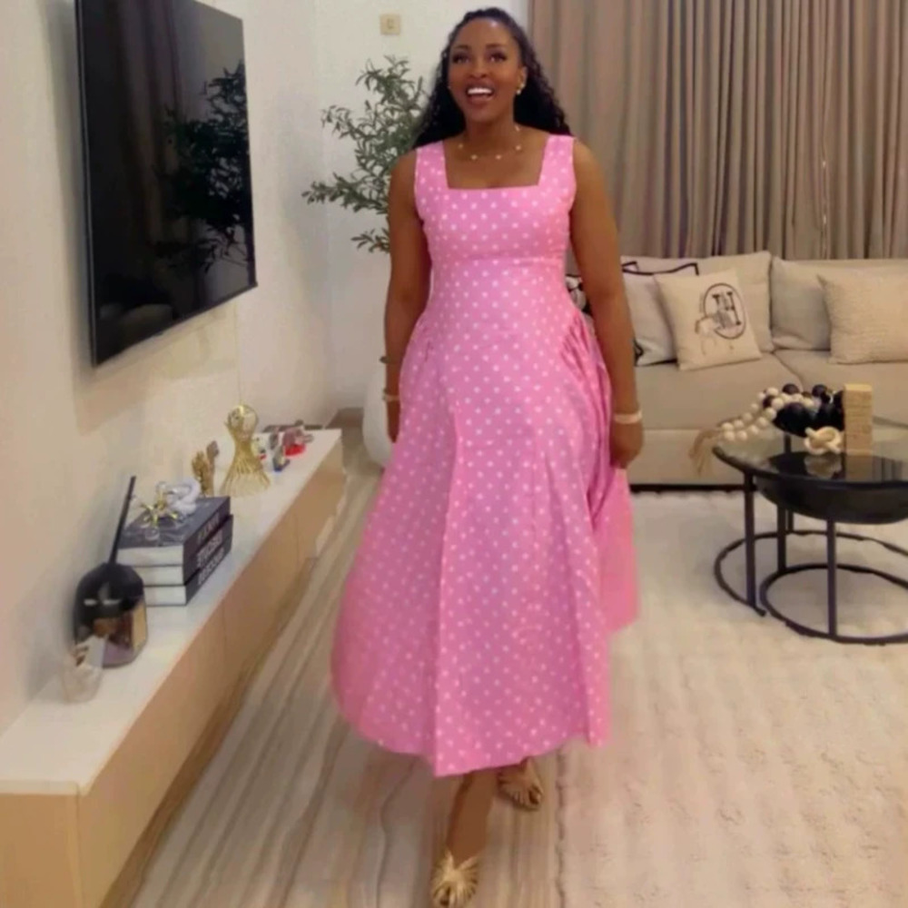 ZARA Chic African Square Neck Polka Dot Sleeveless Swing Dress